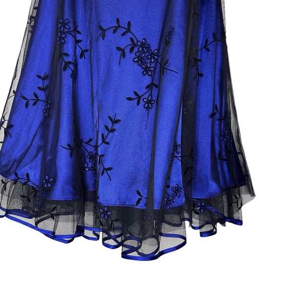 Vintage Y2K Velvet Chiffon Blue & Black Halter Top knee length Formal dress 7/8 - Picture 8 of 9